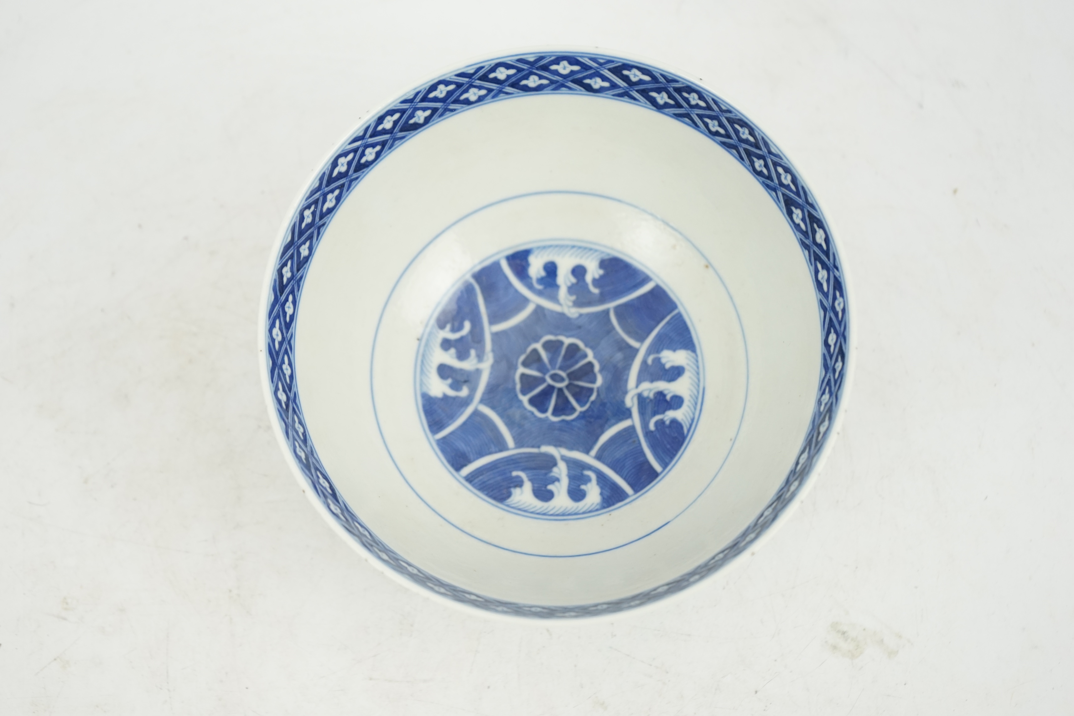 A Chinese blue and white eight trigrams bowl, Daoguang mark, probably c.1900